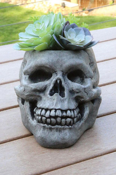 Skull Garden Planter Sculpture Stone Skeleton Head Outdoor heavy Art